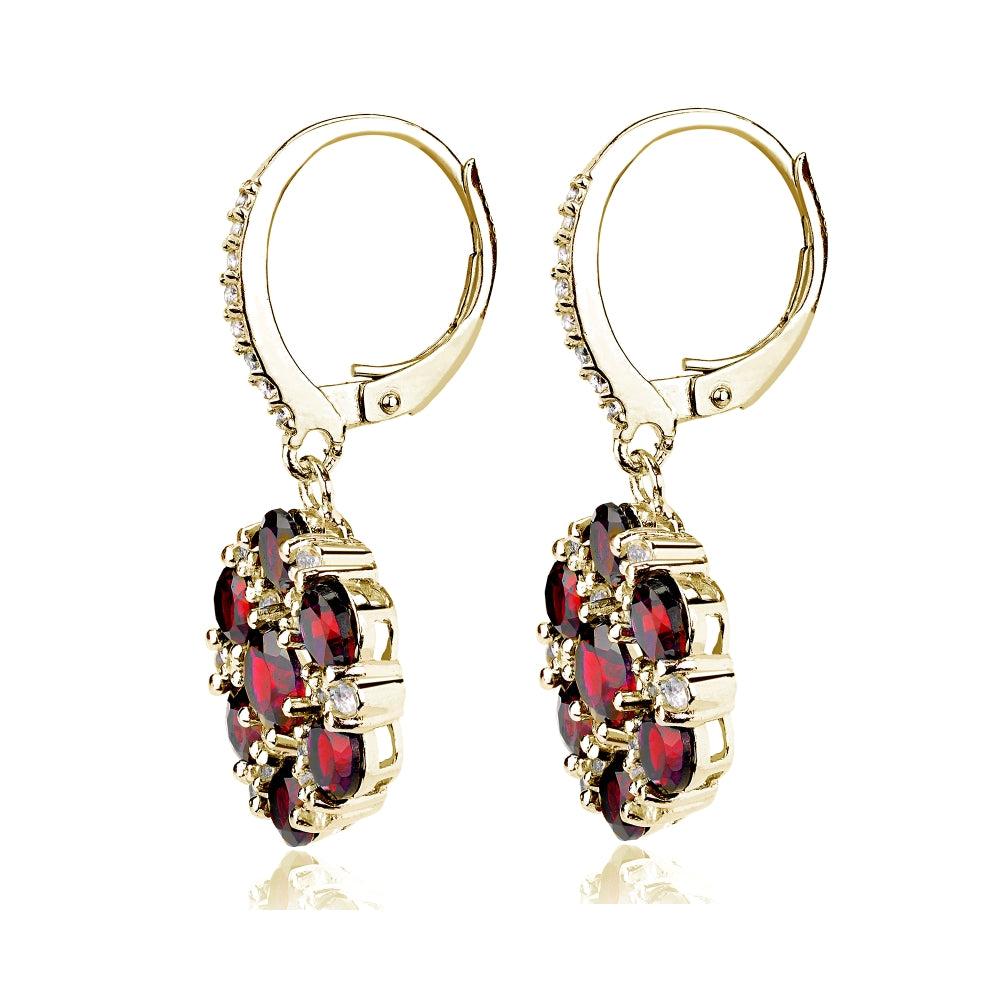 Yellow Gold Flashed Sterling Silver Created Blue Sapphire and White Topaz Flower Dangle Leverback Earrings-2