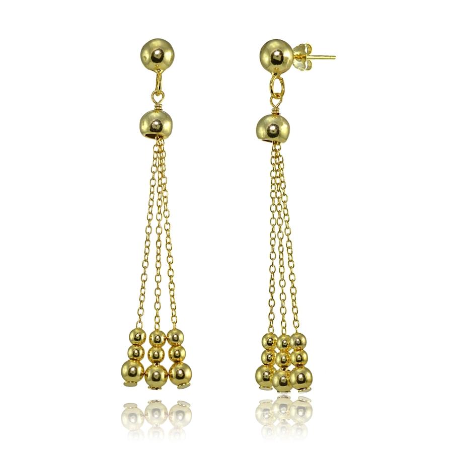 Polished Beads Dangling Chain Drop Earrings-5