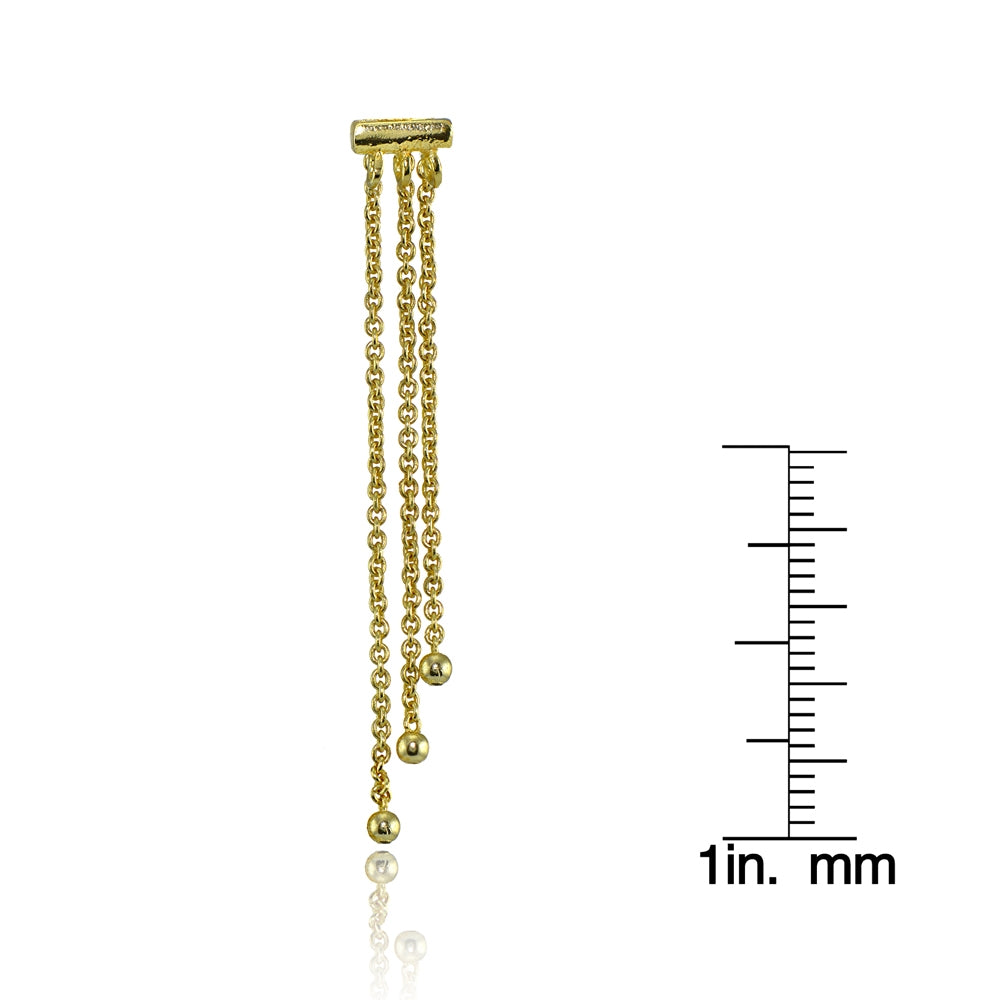 Yellow Gold Flashed Sterling Silver Dainty Beads Chain Drop Dangle Earrings-4