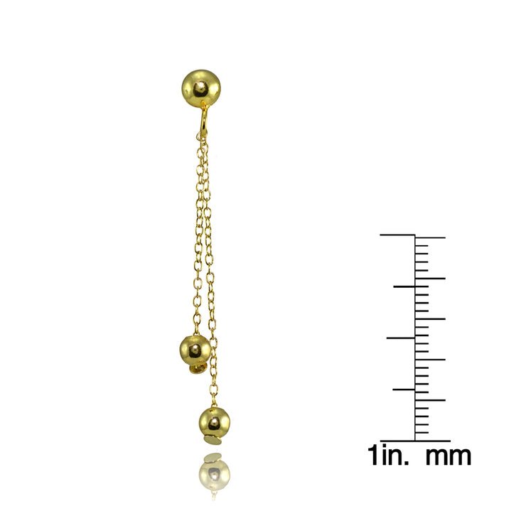 Yellow Gold Flashed Sterling Silver Polished Double Bead Dangling Chain Drop Earrings