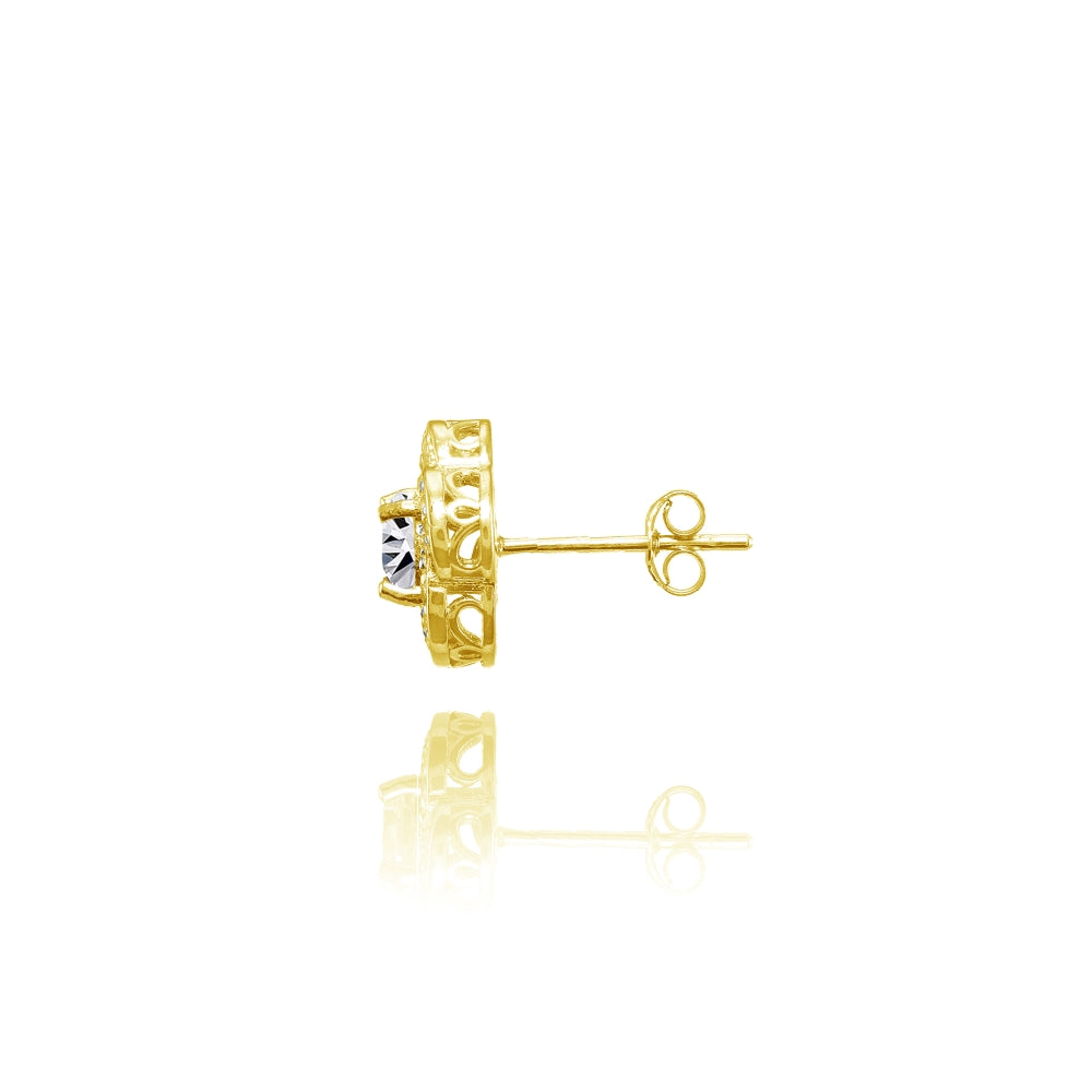 Yellow Gold Flashed Sterling Silver Cubic Zirconia Swirl Flower Stud Earrings-3