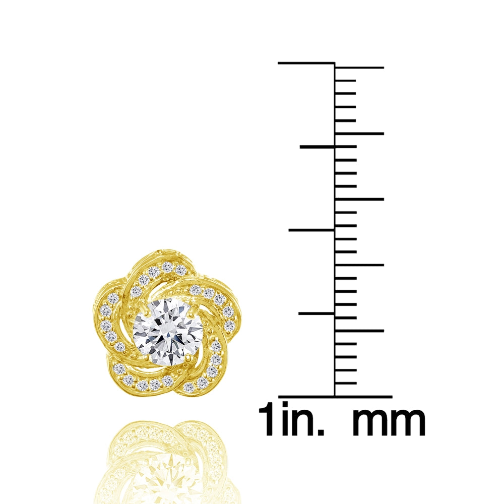 Yellow Gold Flashed Sterling Silver Cubic Zirconia Swirl Flower Stud Earrings-4