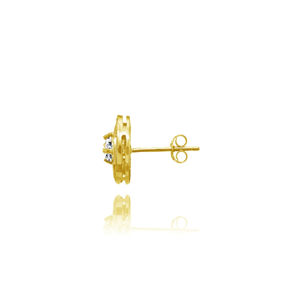 Yellow Gold Flashed Sterling Silver Cubic Zirconia Round Swirl Stud Earrings-3