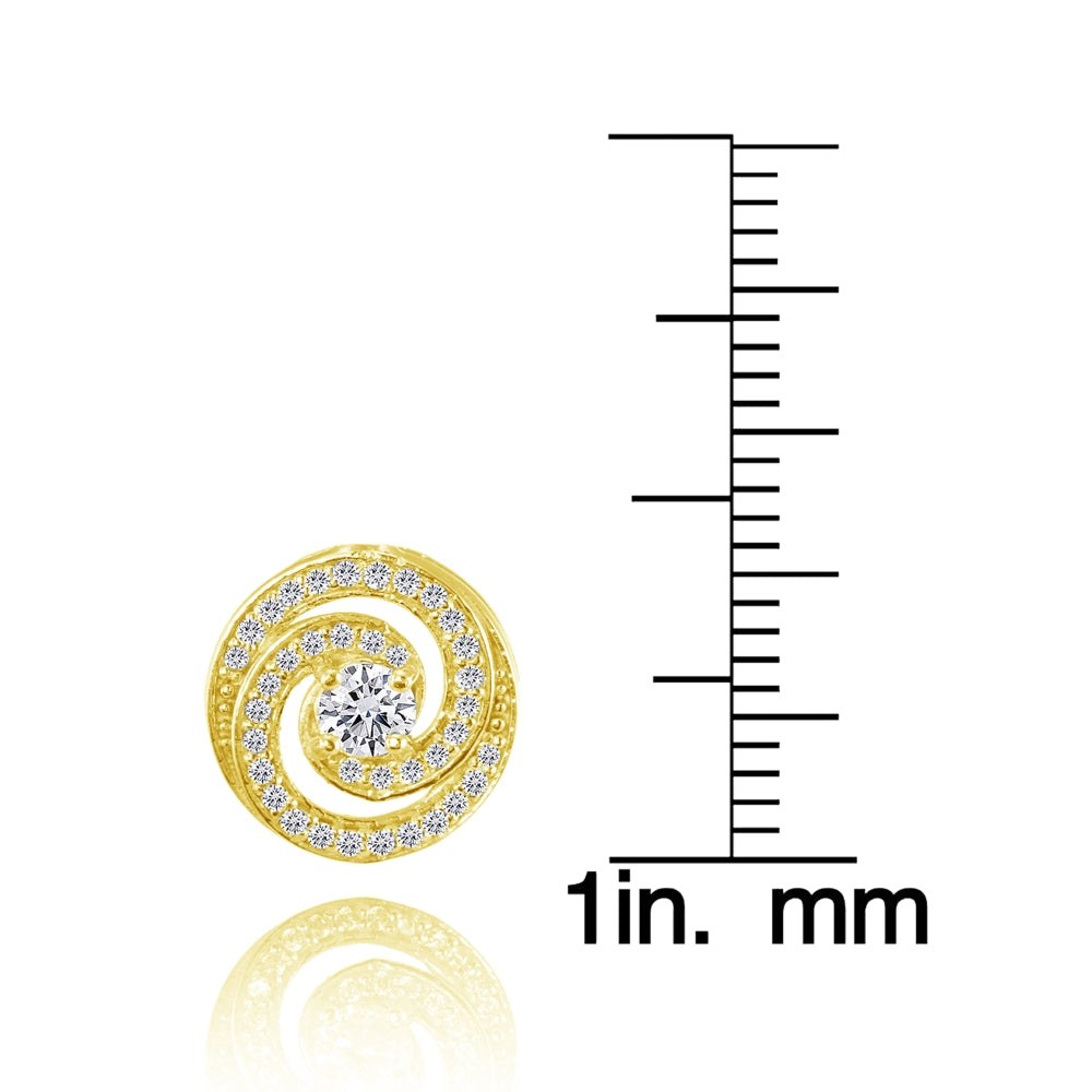 Yellow Gold Flashed Sterling Silver Cubic Zirconia Round Swirl Stud Earrings-4