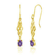 Yellow Gold Flashed Sterling Silver African Amethyst Oval Celtic Knot Drop Dangle Earrings