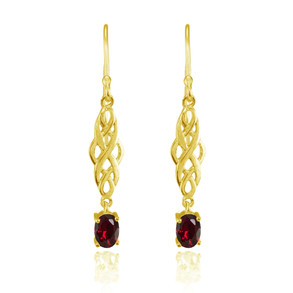 Yellow Gold Flashed Sterling Silver Created Ruby Oval Celtic Knot Drop Dangle Earrings-2