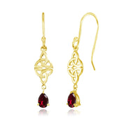 Yellow Gold Flashed Sterling Silver Created Ruby Celtic Trinity Knot Teardrop Dangle Drop Earrings