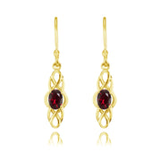 Yellow Gold Flashed Sterling Silver Created Ruby Celtic Knot Oval Dangle Drop Earrings