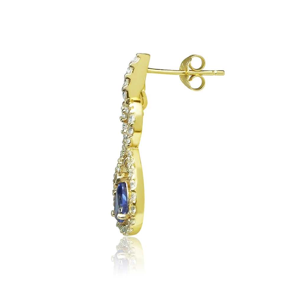 Yellow Gold Flashed Sterling Silver Blue Cubic Zirconia Teardrop Infinity Figure 8 Dangle Earrings-3