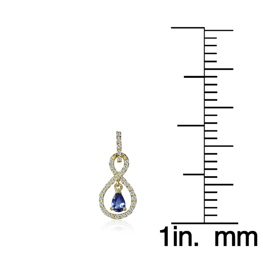 Yellow Gold Flashed Sterling Silver Blue Cubic Zirconia Teardrop Infinity Figure 8 Dangle Earrings-5
