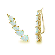Gold Flash Sterling Silver Created Opal Teardrop Curved Climber Crawler Earrings
