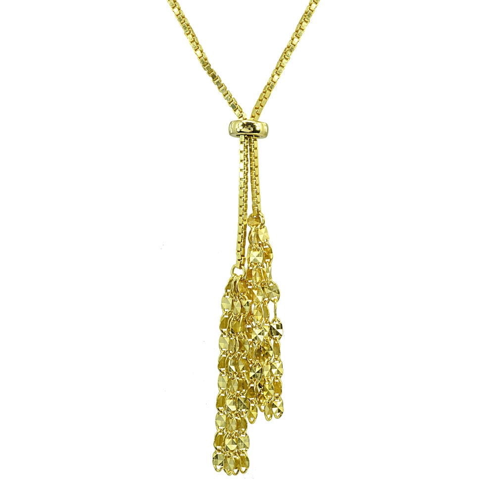Yellow Gold Flashed Sterling Silver Flat Fashion-Link Chain Layered Tassel Adjustable Bolo Bracelet-2