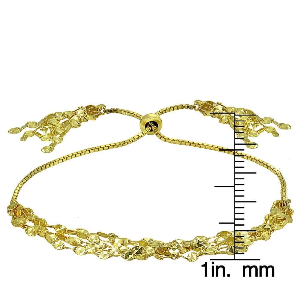 Yellow Gold Flashed Sterling Silver Flat Fashion-Link Chain Layered Tassel Adjustable Bolo Bracelet-3