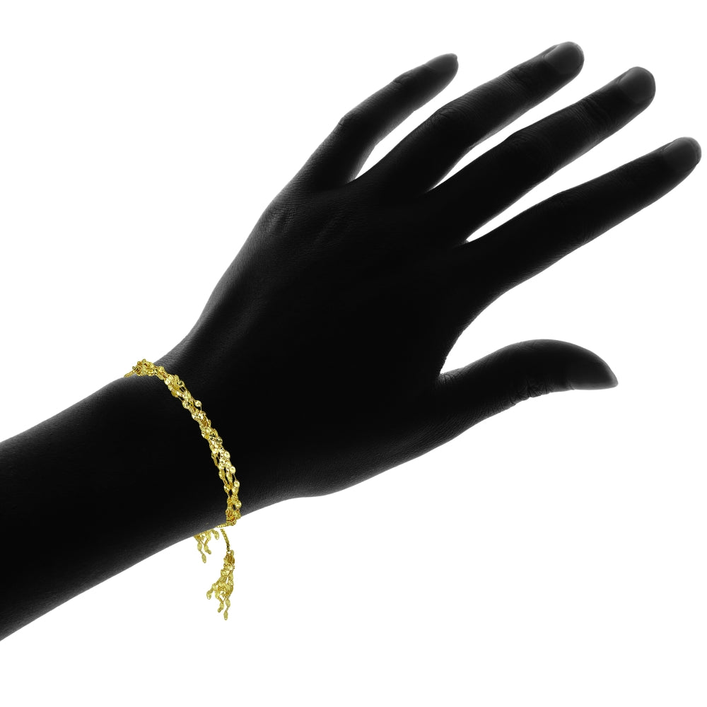 Yellow Gold Flashed Sterling Silver Flat Fashion-Link Chain Layered Tassel Adjustable Bolo Bracelet-4