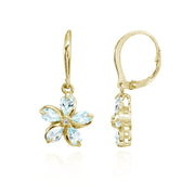 Yellow Gold Flashed Sterling Silver Blue Topaz Polished Flower Dangle Leverback Earrings