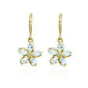 Yellow Gold Flashed Sterling Silver Blue Topaz Polished Flower Dangle Leverback Earrings