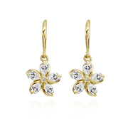 Yellow Gold Flashed Sterling Silver Cubic Zirconia Polished Flower Dangle Leverback Earrings