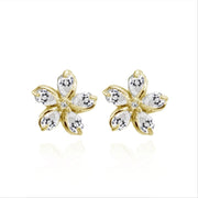 Yellow Gold Flashed Sterling Silver Cubic Zirconia Polished Flower Stud Earrings
