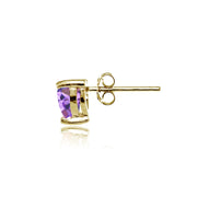 Yellow Gold Flashed Sterling Silver Created Amethyst 6mm Heart Stud Earrings