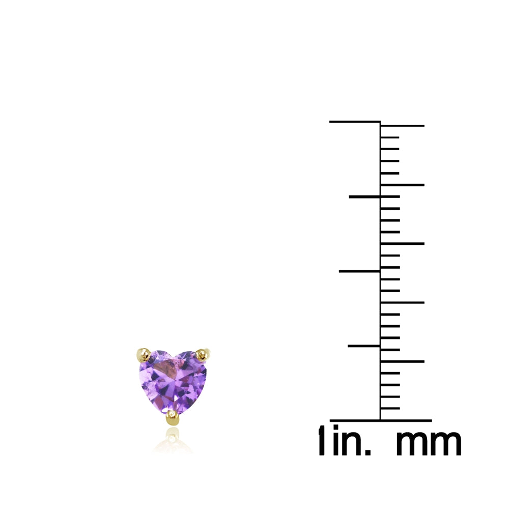 Yellow Gold Flashed Sterling Silver Created Amethyst 6mm Heart Stud Earrings-3
