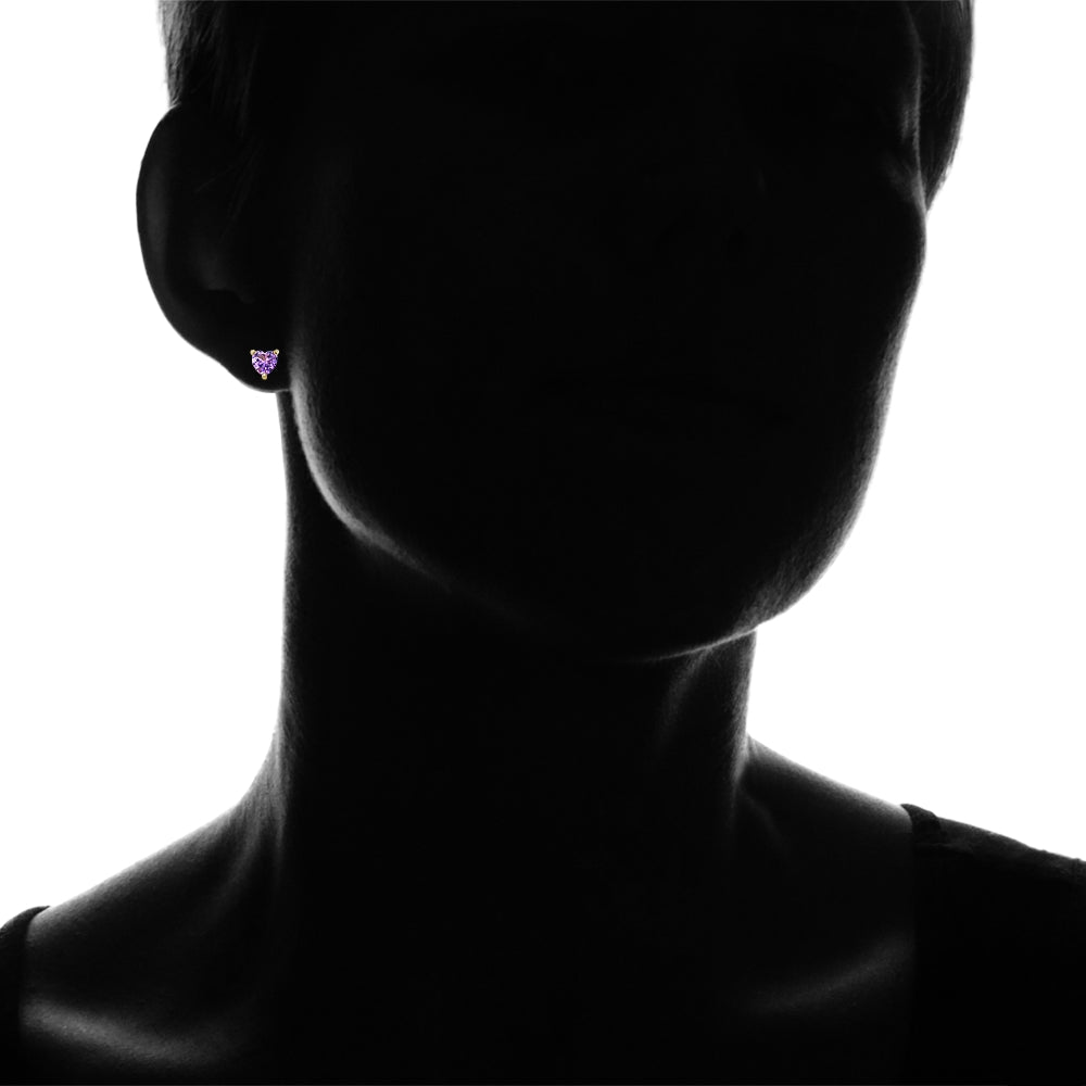Yellow Gold Flashed Sterling Silver Created Amethyst 6mm Heart Stud Earrings-4