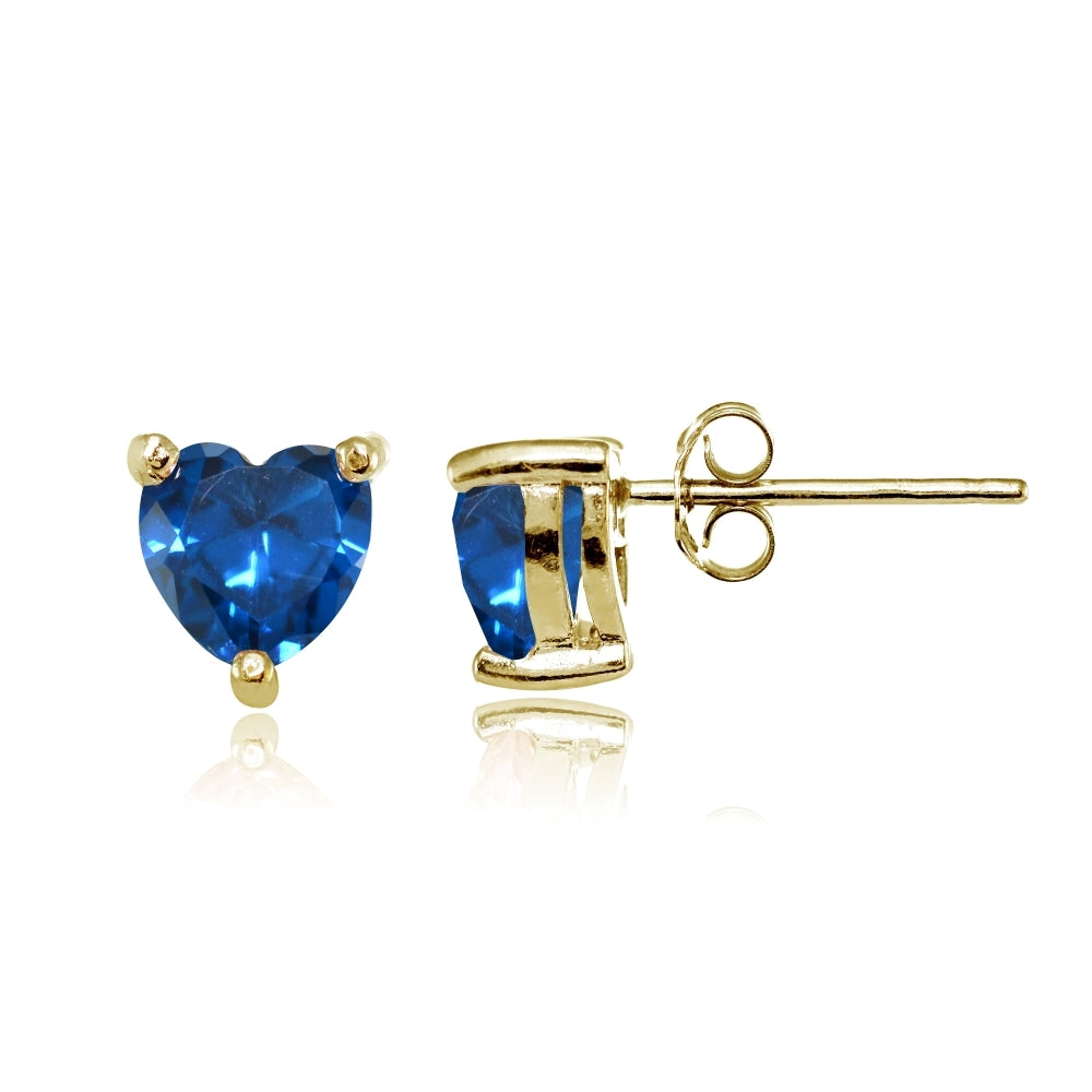 Yellow Gold Flashed Sterling Silver London Blue Topaz 6mm Heart Stud Earrings