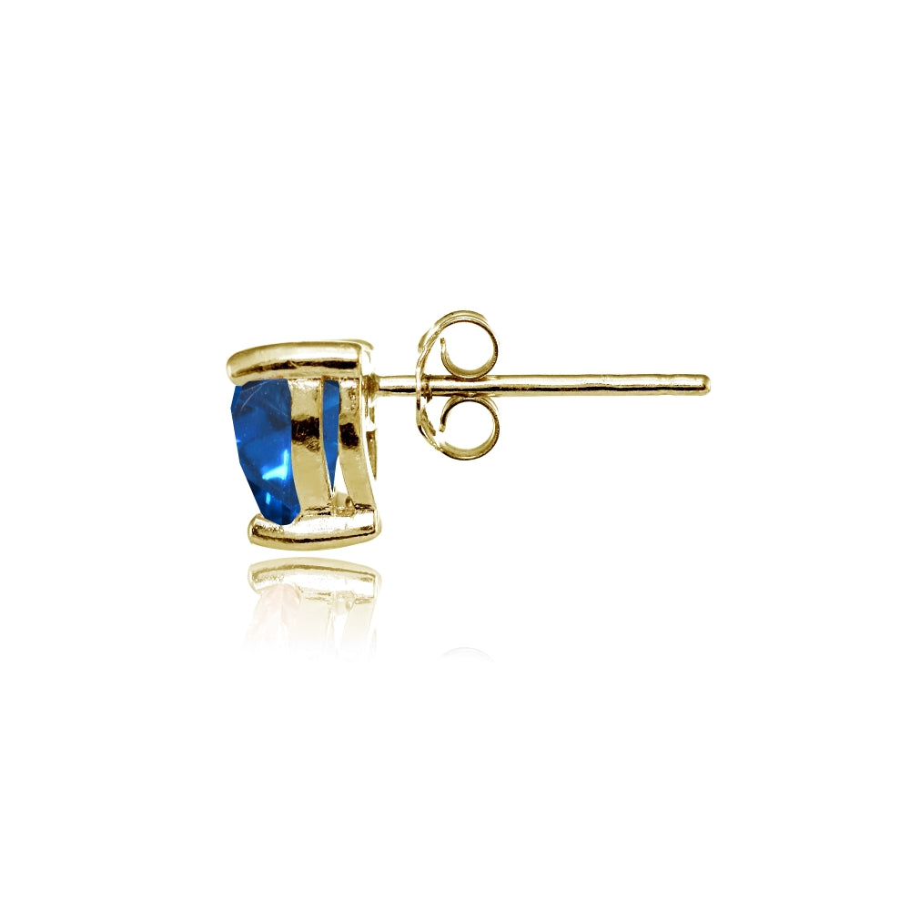 Yellow Gold Flashed Sterling Silver London Blue Topaz 6mm Heart Stud Earrings-2