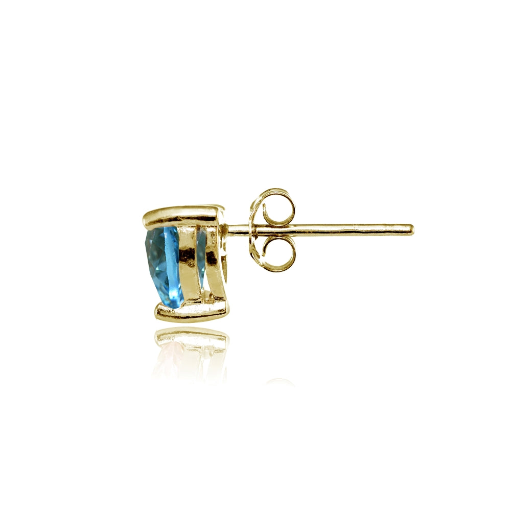 Yellow Gold Flashed Sterling Silver Created Blue Topaz 6mm Heart Stud Earrings-2