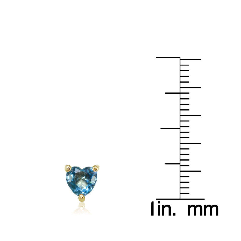 Yellow Gold Flashed Sterling Silver Created Blue Topaz 6mm Heart Stud Earrings-3