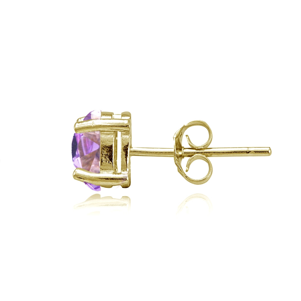 Yellow Gold Flashed Sterling Silver Created Amethyst 7x5mm Oval Stud Earrings-2