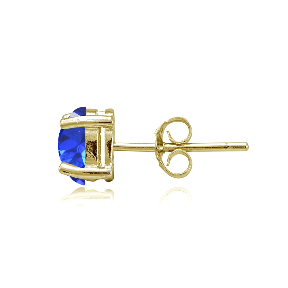Yellow Gold Flashed Sterling Silver Created Blue Sapphire 7x5mm Oval Stud Earrings-2
