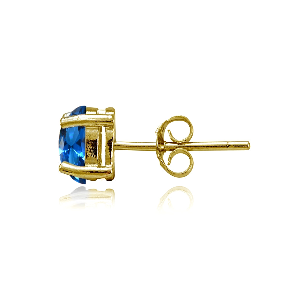 Yellow Gold Flashed Sterling Silver Created London Blue Topaz 7x5mm Oval Stud Earrings-2