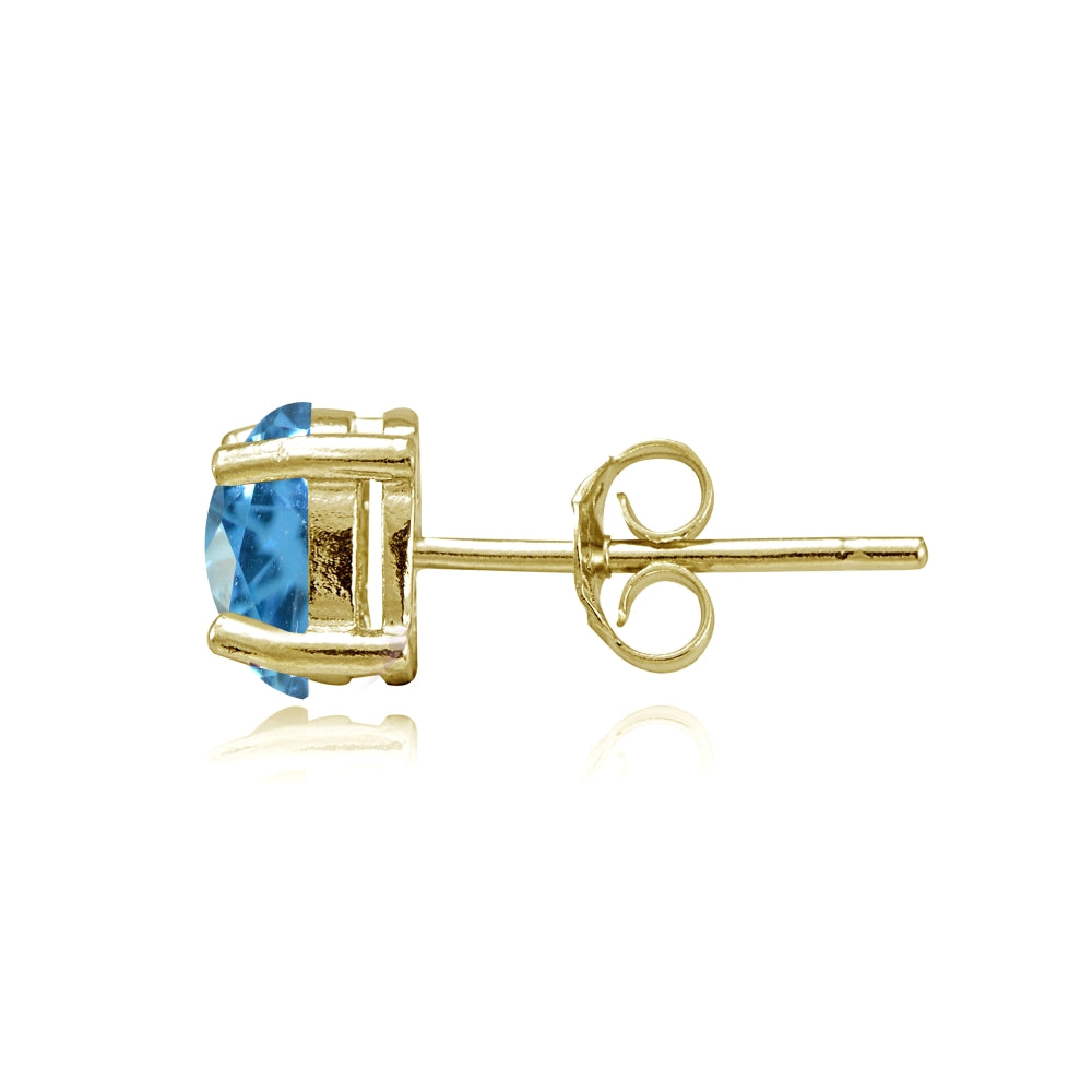 Yellow Gold Flashed Sterling Silver Created Blue Topaz 7x5mm Oval Stud Earrings-2