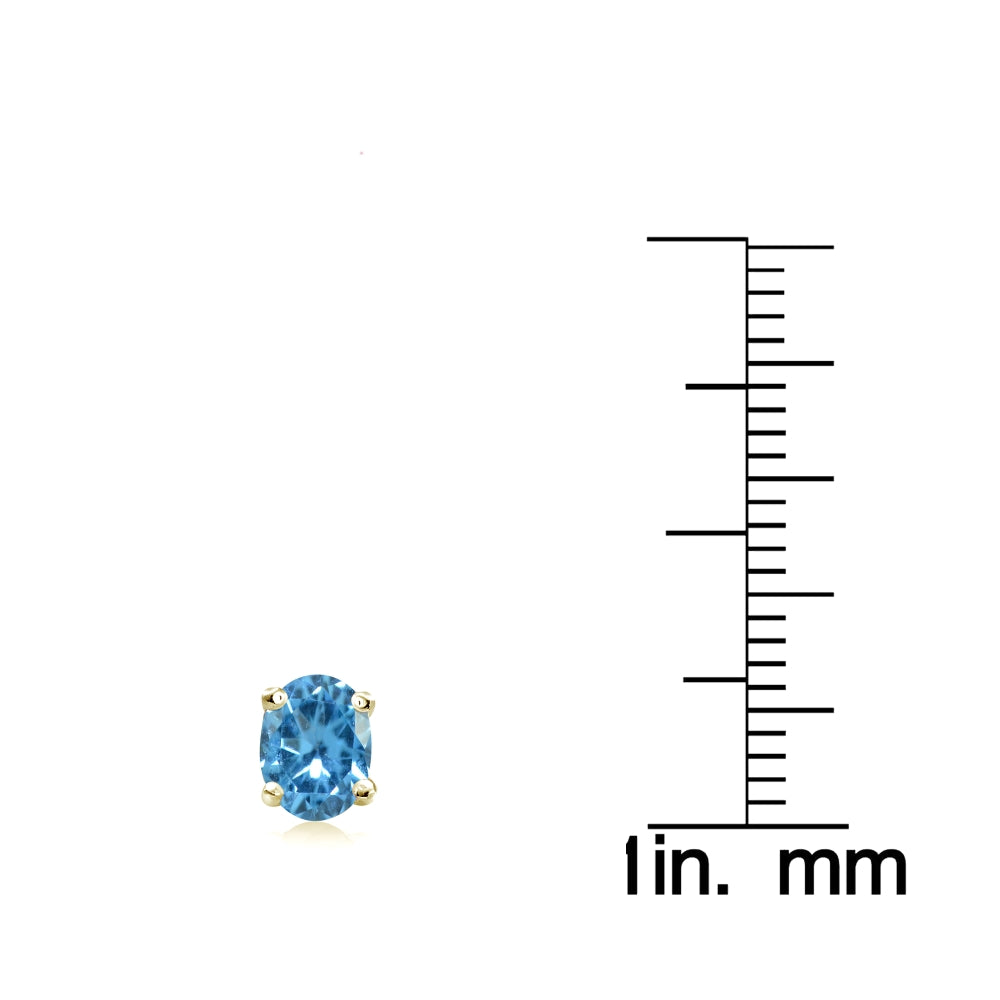 Yellow Gold Flashed Sterling Silver Created Blue Topaz 7x5mm Oval Stud Earrings-3