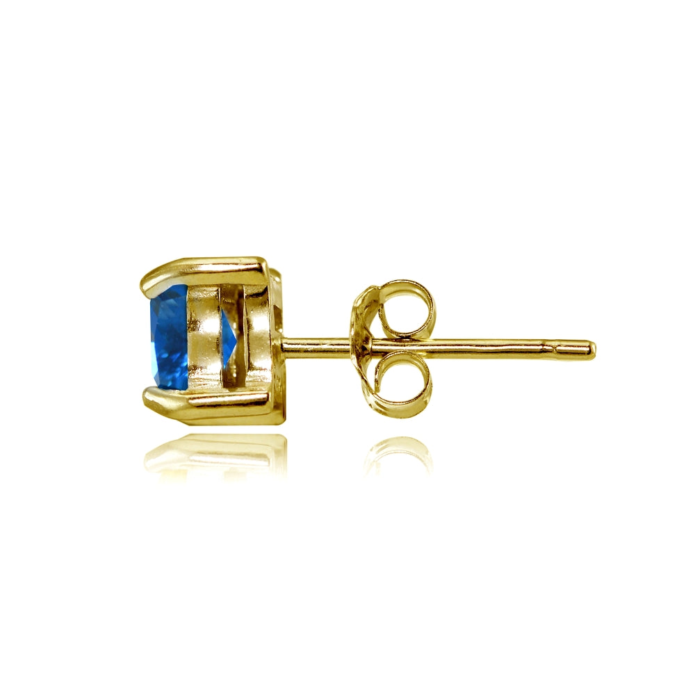 Yellow Gold Flashed Sterling Silver Created London Blue Topaz 5mm Princess-cut Stud Earrings-2
