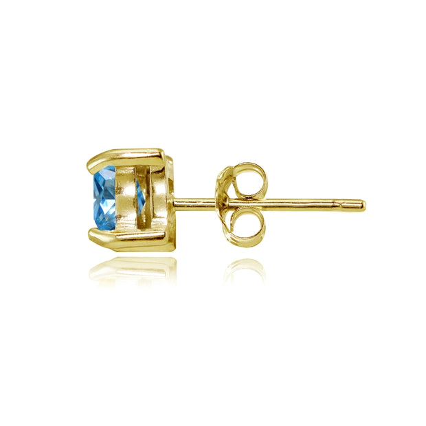 Yellow Gold Flashed Sterling Silver Created Blue Topaz 5mm Princess-cut Stud Earrings