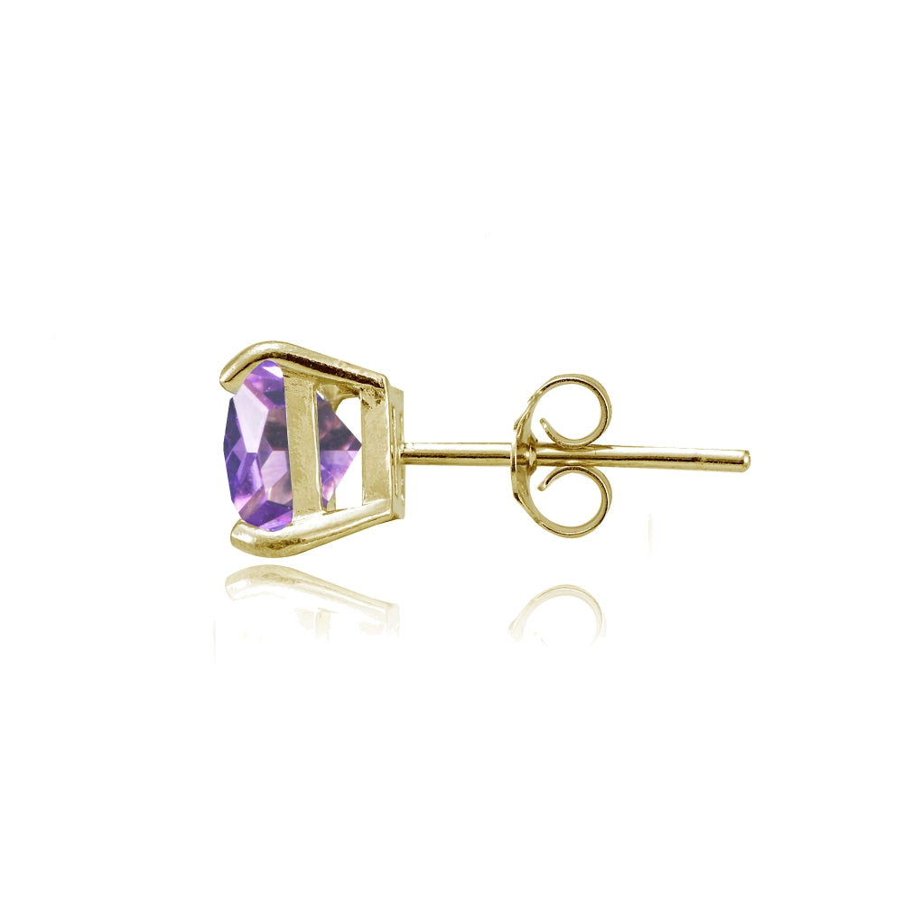 Yellow Gold Flashed Sterling Silver Created Amethyst 6mm Princess-cut Stud Earrings-2