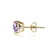 Yellow Gold Flashed Sterling Silver Created Amethyst 6mm Princess-cut Stud Earrings