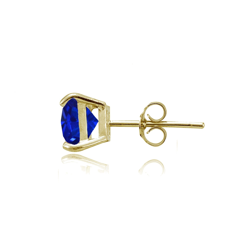 Yellow Gold Flashed Sterling Silver Created Blue Sapphire 6mm Princess-cut Stud Earrings-2