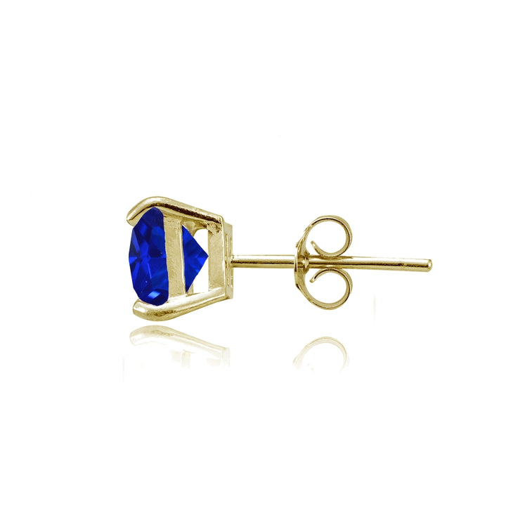 Yellow Gold Flashed Sterling Silver Created Blue Sapphire 6mm Princess-cut Stud Earrings