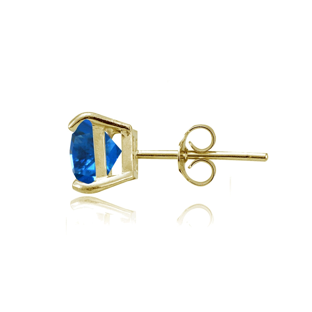 Yellow Gold Flashed Sterling Silver Created London Blue Topaz 6mm Princess-cut Stud Earrings-2