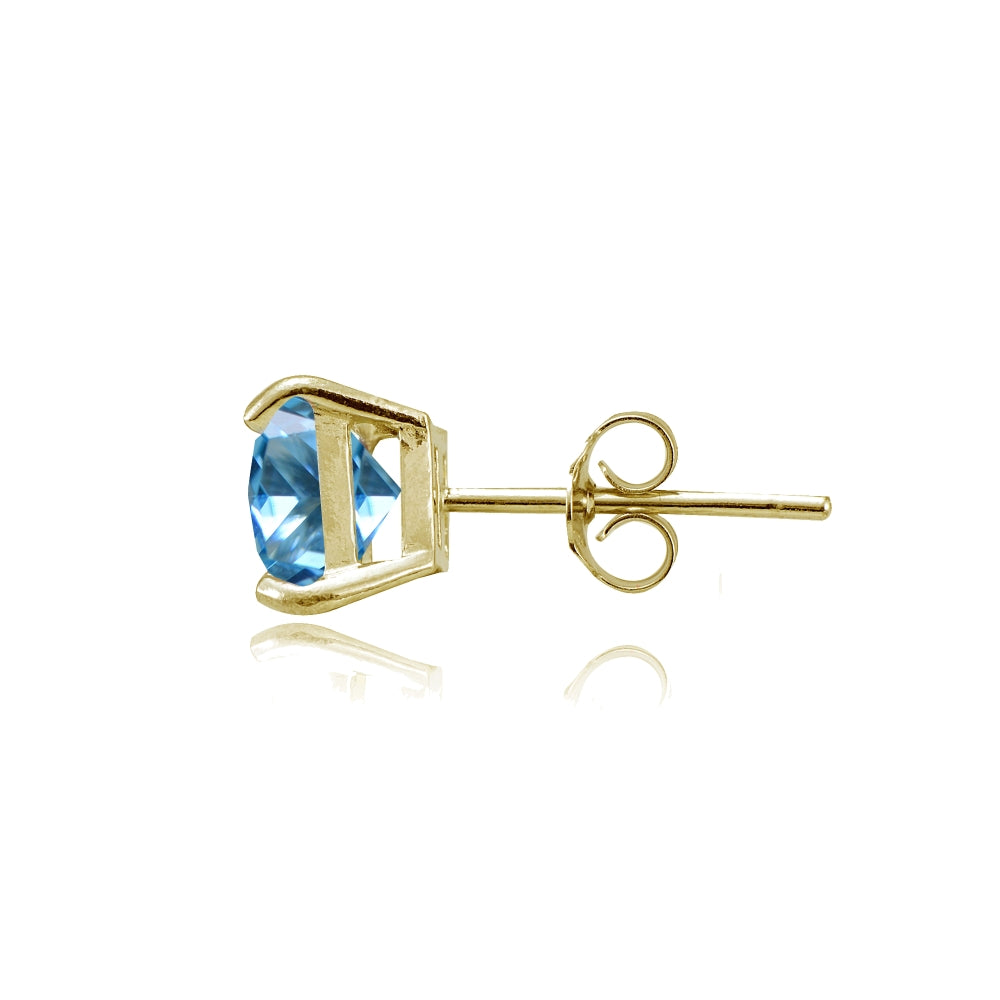 Yellow Gold Flashed Sterling Silver Created Blue Topaz 6mm Princess-cut Stud Earrings-2