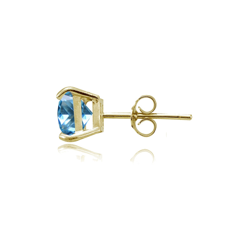 Yellow Gold Flashed Sterling Silver Created Blue Topaz 6mm Princess-cut Stud Earrings