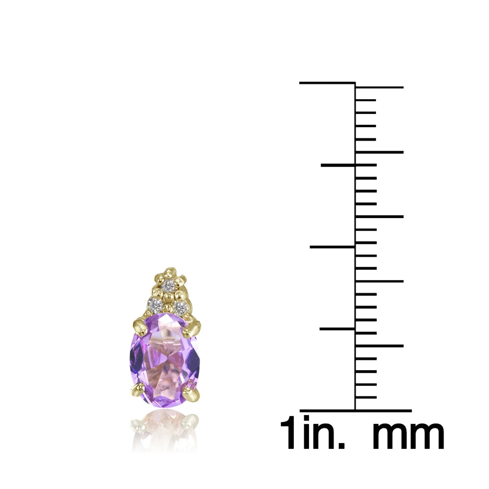 Yellow Gold Flashed Sterling Silver Created Amethyst and CZ Accent Oval Stud Earrings-3