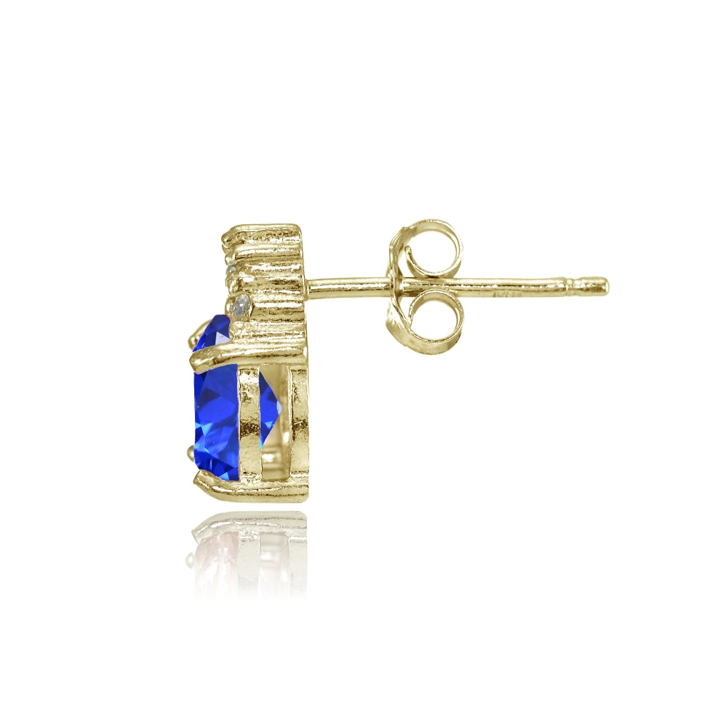 Yellow Gold Flashed Sterling Silver Created Blue Sapphire and CZ Accent Oval Stud Earrings-2
