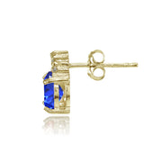 Yellow Gold Flashed Sterling Silver Created Blue Sapphire and CZ Accent Oval Stud Earrings