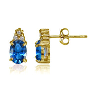 Yellow Gold Flashed Sterling Silver Created London Blue Topaz and CZ Accent Oval Stud Earrings