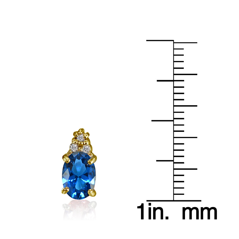 Yellow Gold Flashed Sterling Silver Created London Blue Topaz and CZ Accent Oval Stud Earrings-3