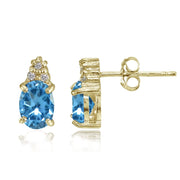 Yellow Gold Flashed Sterling Silver Created Blue Topaz and CZ Accent Oval Stud Earrings