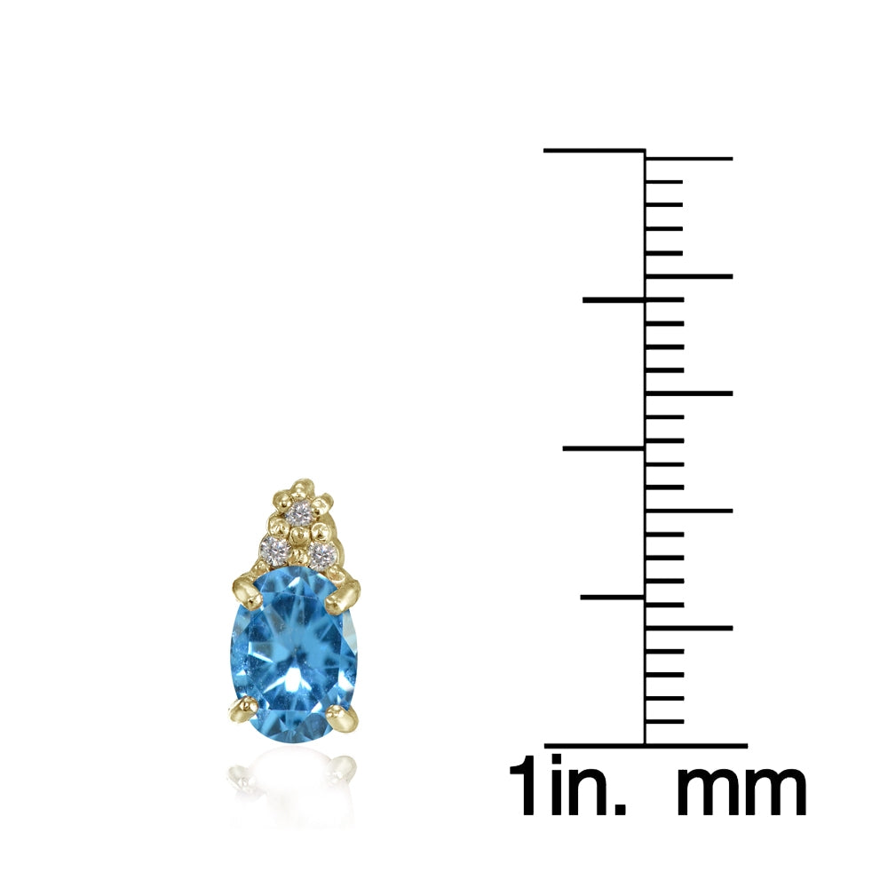 Yellow Gold Flashed Sterling Silver Created Blue Topaz and CZ Accent Oval Stud Earrings-3